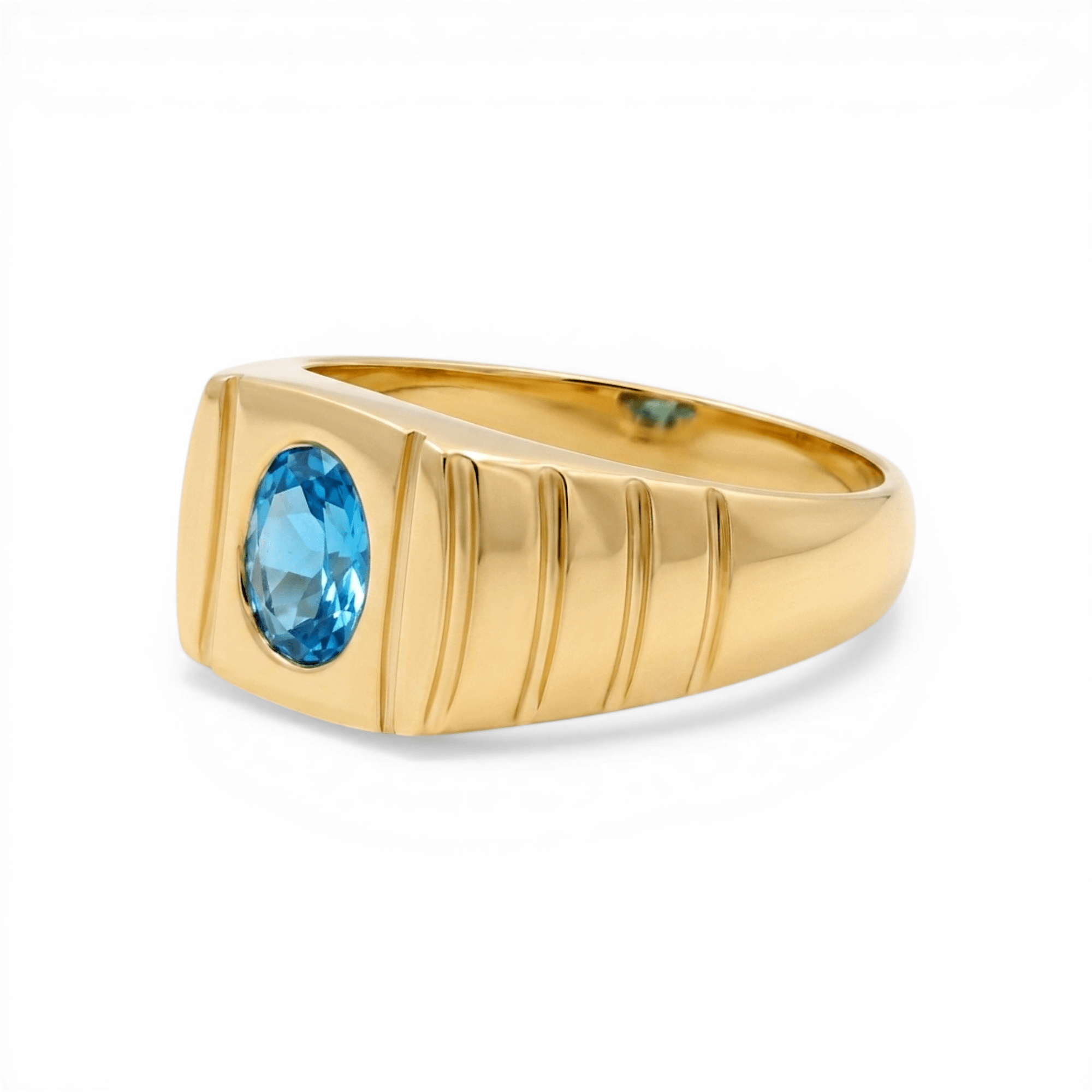 10k Yellow Gold Oval Blue Fashion Men's Ring - Miral Jewelry