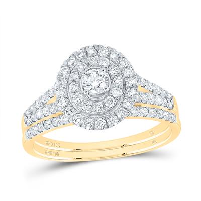 10K Yellow Gold Oval Diamond Bridal Set Ring with 1.00Tw Round Diamonds - Miral Jewelry