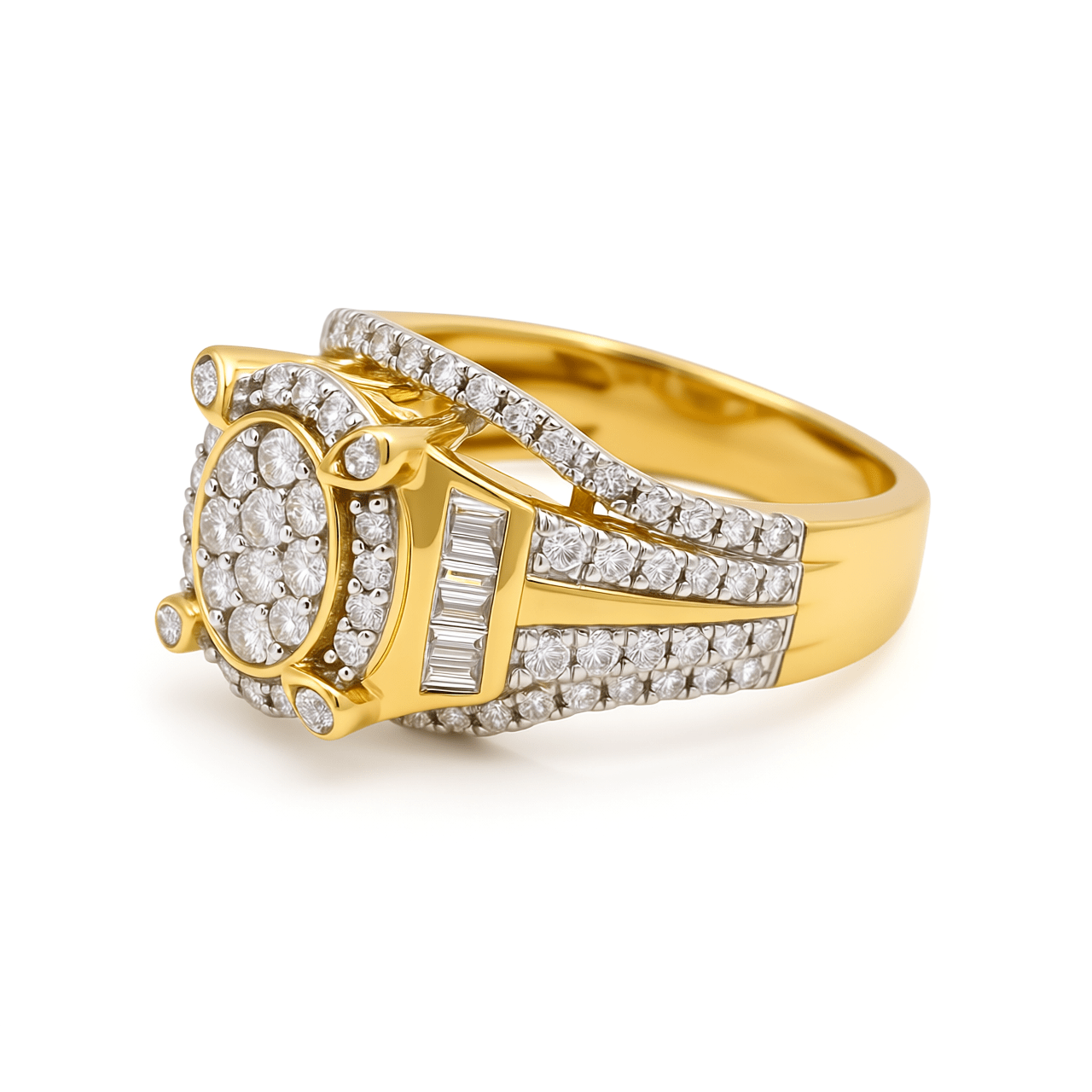 10K Yellow Gold Oval Diamond Engagement Ring with 1.00Tw Round Diamonds - Miral Jewelry