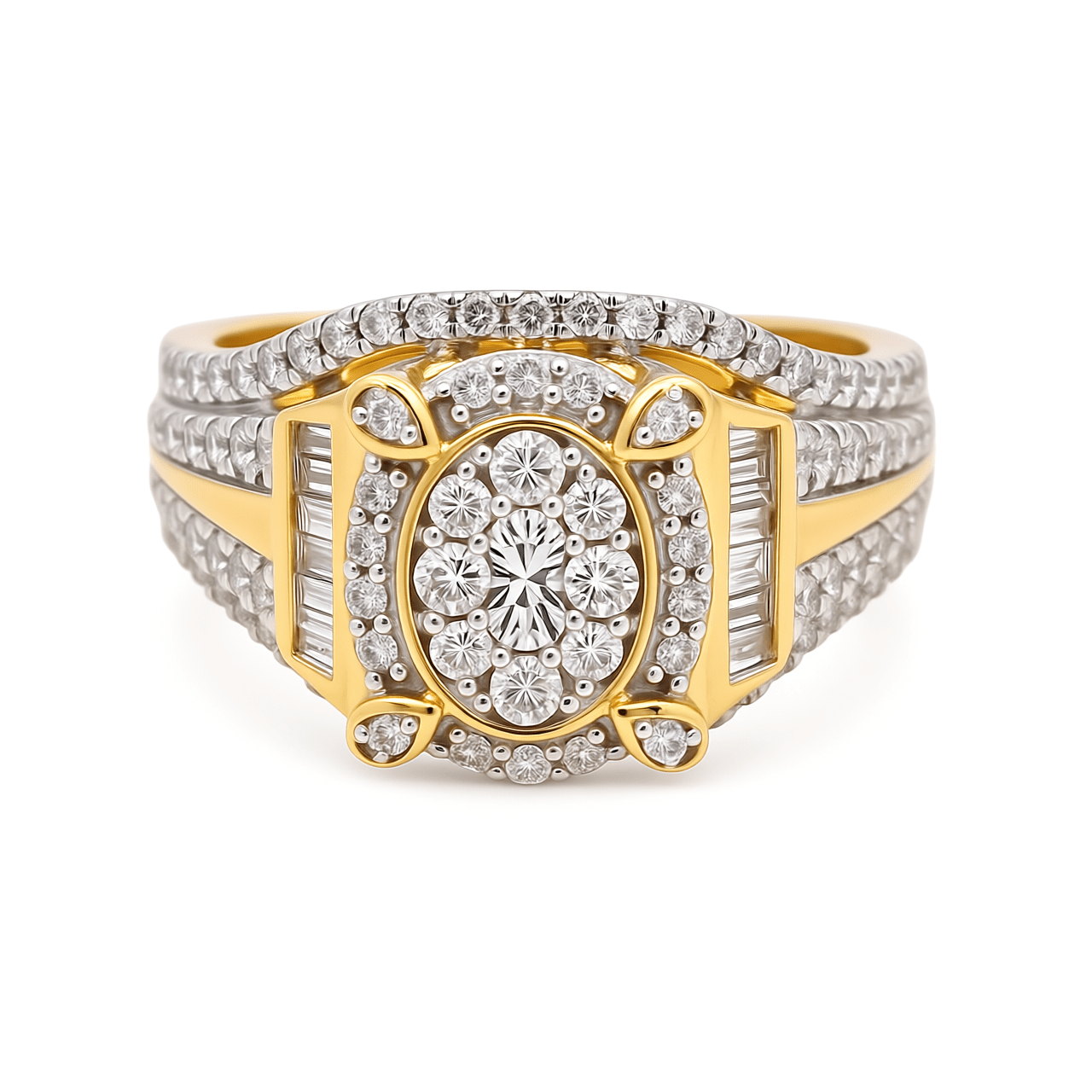 10K Yellow Gold Oval Cluster Diamond Engagement Ring 1.00 ct tw
