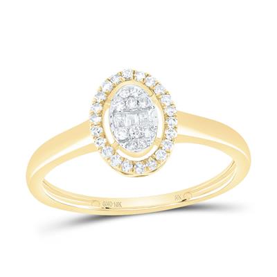 10K Yellow Gold Oval Diamond Fashion Ring with 0.20Tw Round and Baguette Diamonds - Miral Jewelry