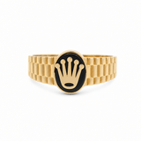 10k Yellow Gold Oval Onix with Crown Fashion Men's Ring - Miral Jewelry