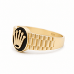 10k Yellow Gold Oval Onix with Crown Fashion Men's Ring - Miral Jewelry