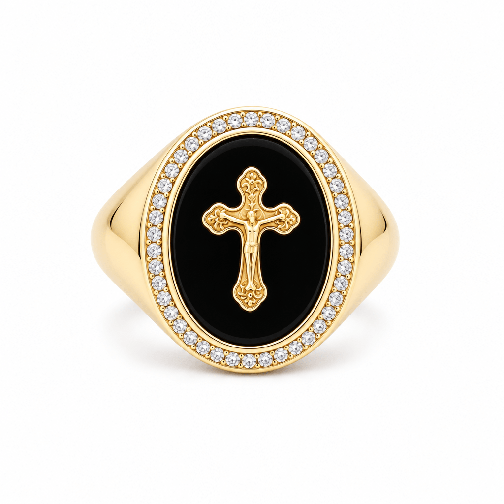 10k Yellow Gold Oval Onyx With Onyx Ring Men's - Miral Jewelry