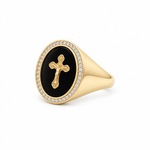 10K Yellow Gold Men's Onyx Cross Signet Ring – view 2