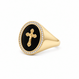 10K Yellow Gold Men's Onyx Cross Signet Ring – view 2
