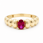 10K Yellow Gold Oval Red Fashion Women's Ring - Miral Jewelry
