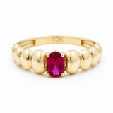 10K Yellow Gold Oval Red Fashion Women's Ring - Miral Jewelry