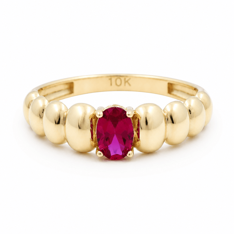 10K Yellow Gold Oval Red Fashion Women's Ring - Miral Jewelry