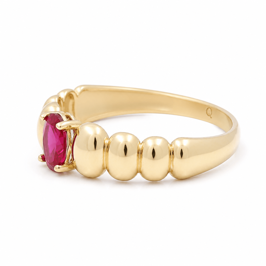 10K Yellow Gold Oval Red Fashion Women's Ring - Miral Jewelry