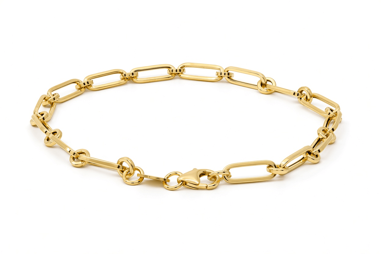 10K Yellow Gold Paper Clip Bracelet – 7.5" - Miral Jewelry