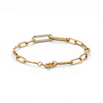 10K Yellow Gold Paper Clips with Cz Bracelet Women's - Miral Jewelry