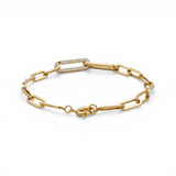 10K Yellow Gold Paper Clips with Cz Bracelet Women's - Miral Jewelry