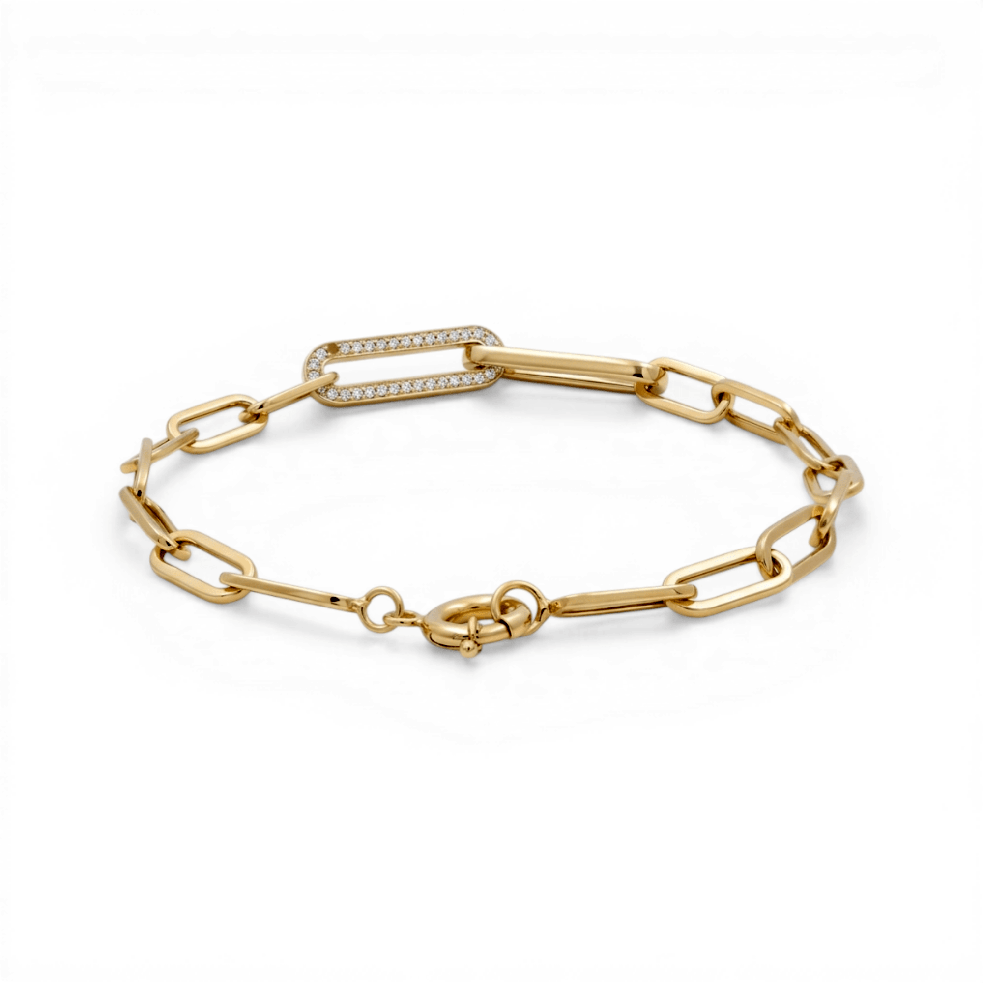 10K Yellow Gold Paper Clips with Cz Bracelet Women's - Miral Jewelry