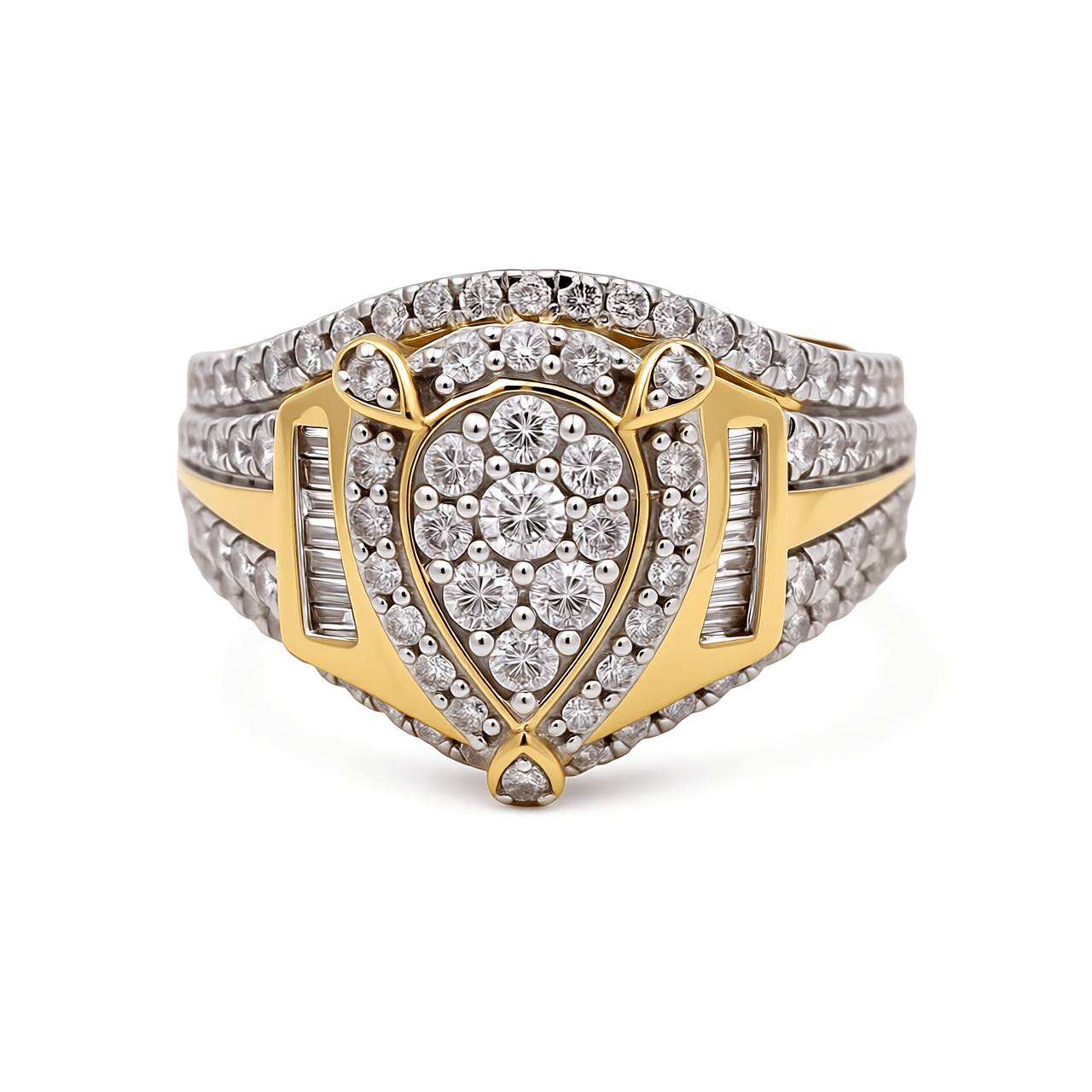 10K Yellow Gold Pear Diamond Engagement Ring with 1.00Tw Round Diamonds - Miral Jewelry