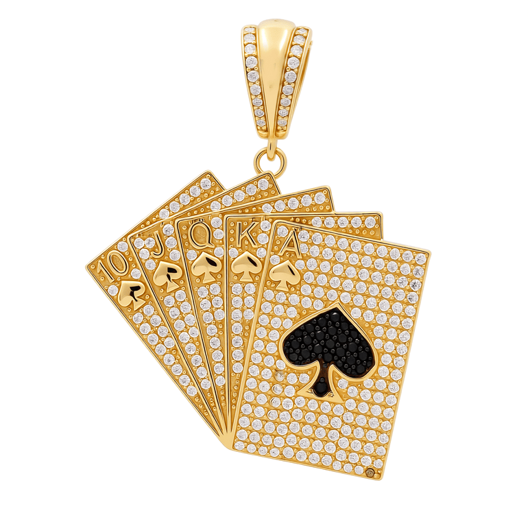 10K Yellow Gold Play Cards Pendant - Miral Jewelry