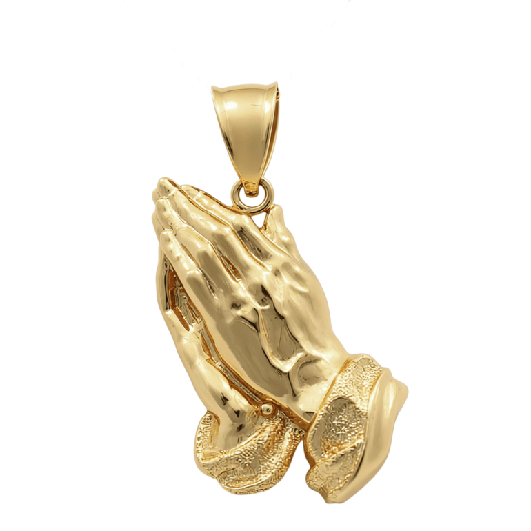 10K Yellow Gold Prayer Hands Unisex Pendant - Miral Jewelry