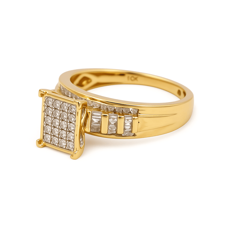 10K Yellow Gold Princess Diamond Engagement Ring with 0.50Tw Baguette and Round Diamond - Miral Jewelry
