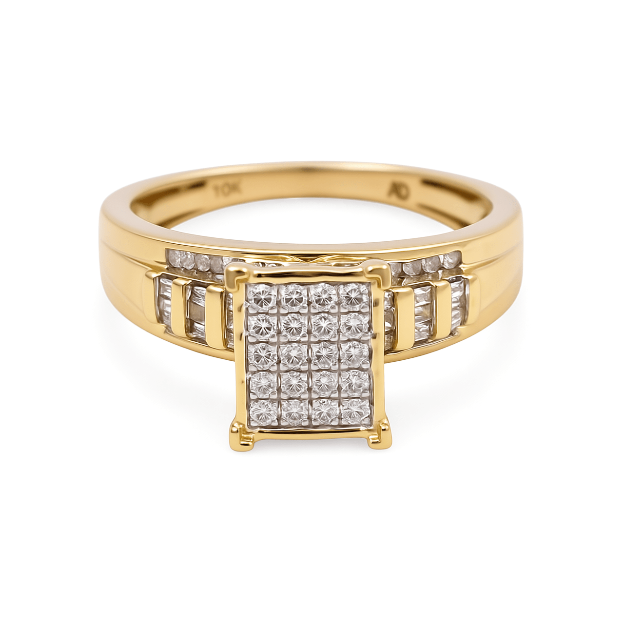 10K Yellow Gold Princess Diamond Engagement Ring with 0.50Tw Baguette and Round Diamond - Miral Jewelry