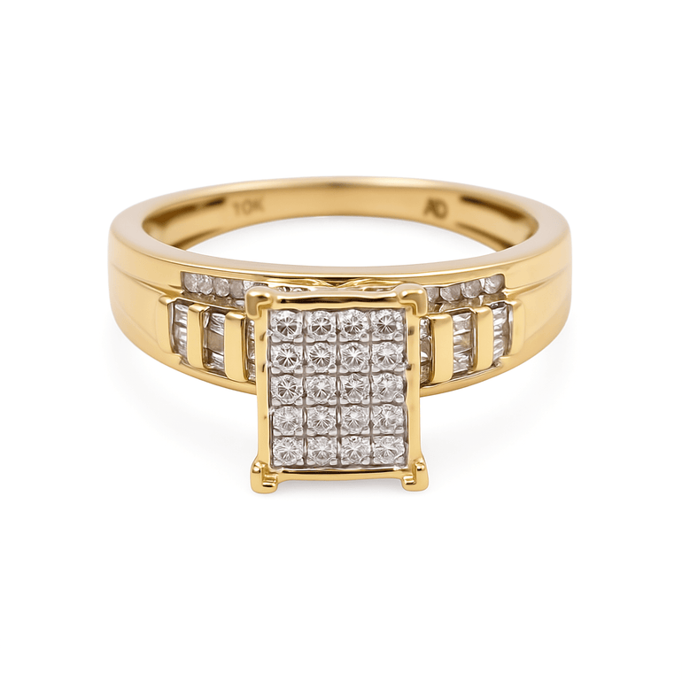 10K Yellow Gold Princess Diamond Engagement Ring with 0.50Tw Baguette and Round Diamond - Miral Jewelry