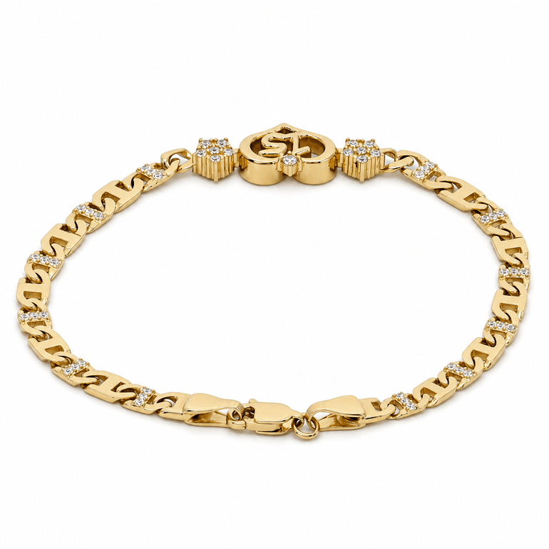 10K Yellow Gold Quinceañera "15" Heart Bracelet – Mariner Link with CZ Flowers - Miral Jewelry