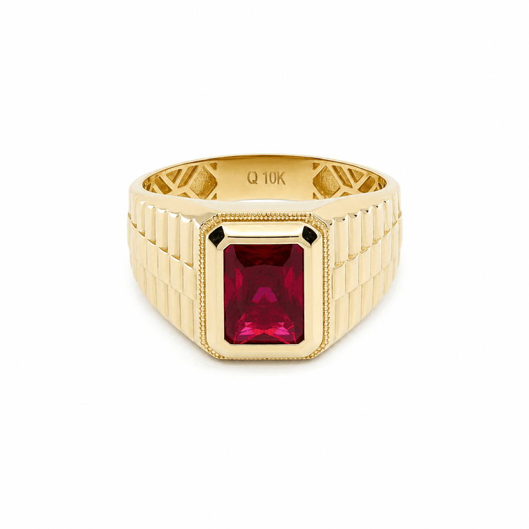 10k Yellow Gold Red CZ Fashion Ring Men's - Miral Jewelry