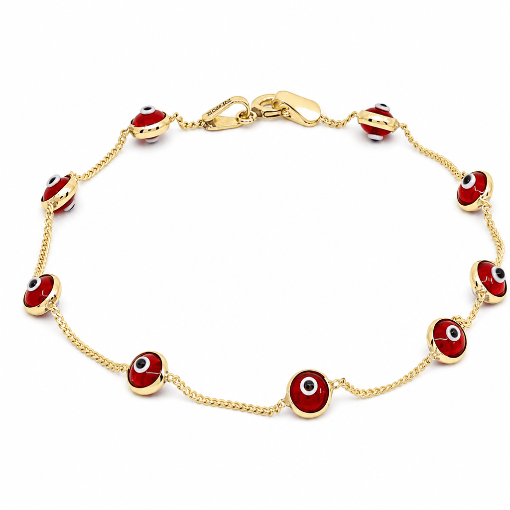 10K Yellow Gold Red Evil Eye Station Bracelet – 7.5" - Miral Jewelry