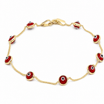 10K Yellow Gold Red Evil Eye Station Bracelet – 7.5" - Miral Jewelry