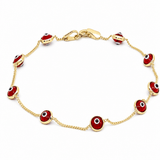 10K Yellow Gold Red Evil Eye Station Bracelet – 7.5" - Miral Jewelry