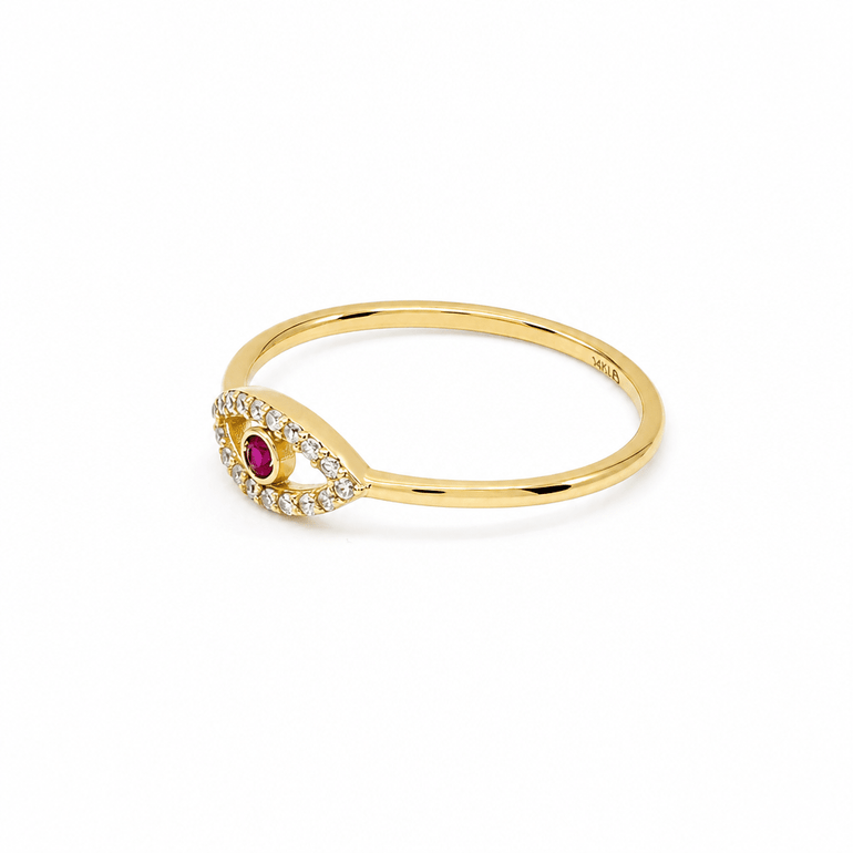 10K Yellow Gold Red Eye Fashion Women's Ring - Miral Jewelry