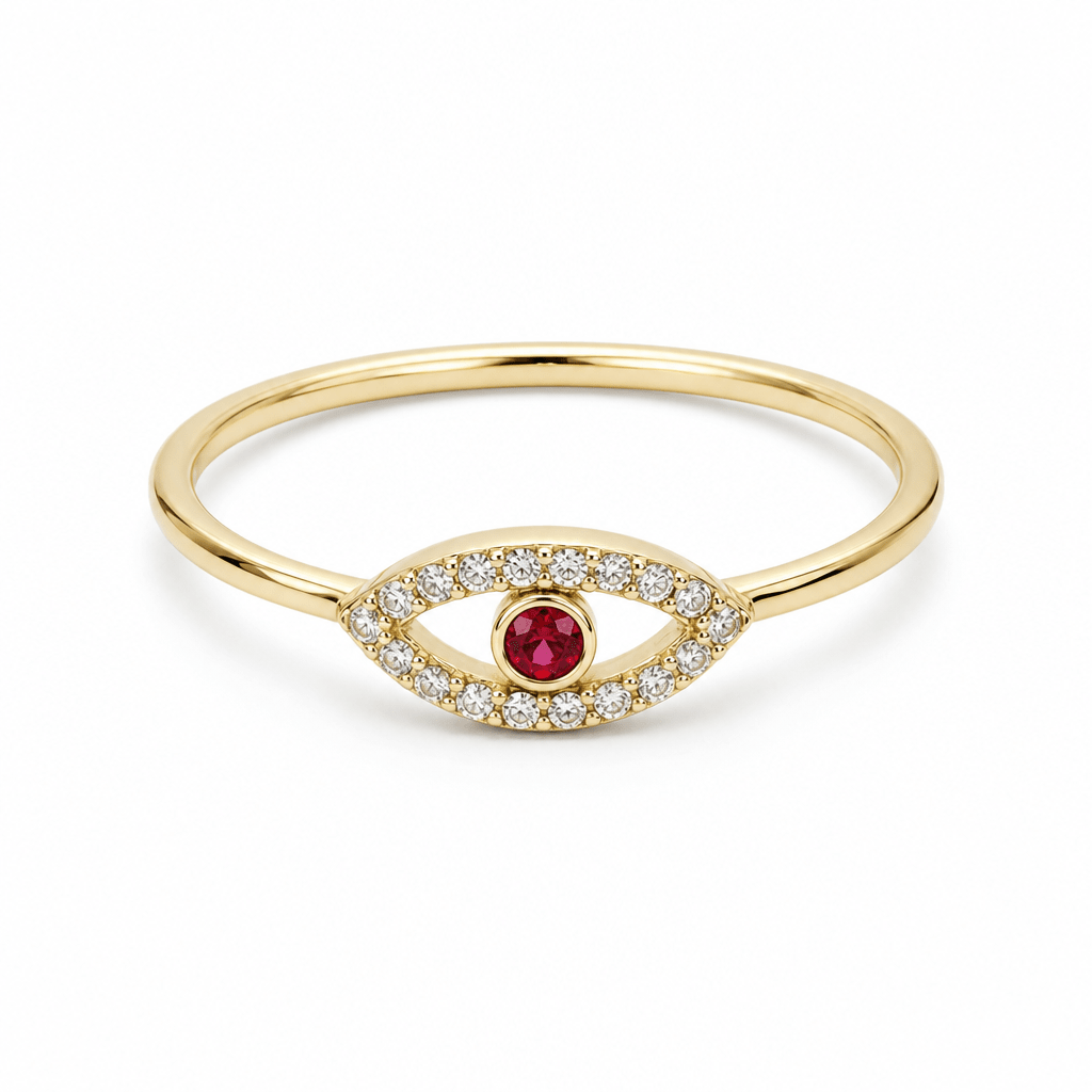 10K Yellow Gold Red Eye Fashion Women's Ring - Miral Jewelry
