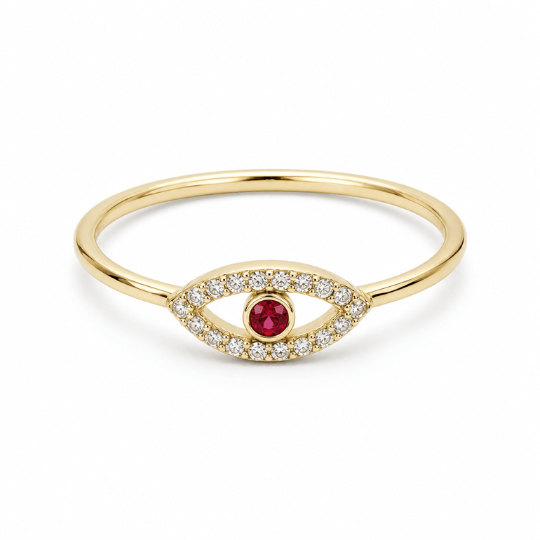 10K Yellow Gold Red Eye Fashion Women's Ring - Miral Jewelry