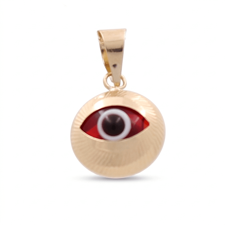 10K Yellow Gold Red Eye Pendant - Miral Jewelry