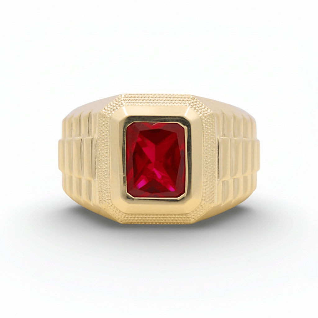 10k Yellow Gold Red Fashion Men's Ring - Miral Jewelry