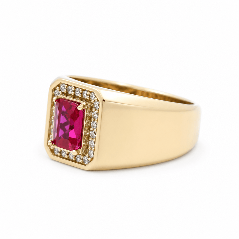 10k Yellow Gold Red Fashion Men's Ring - Miral Jewelry