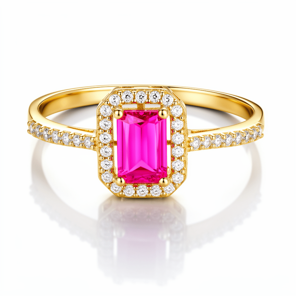10K Yellow Gold Red Square Fashion Women's Ring - Miral Jewelry