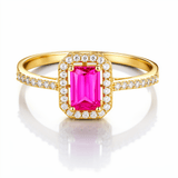 10K Yellow Gold Red Square Fashion Women's Ring - Miral Jewelry