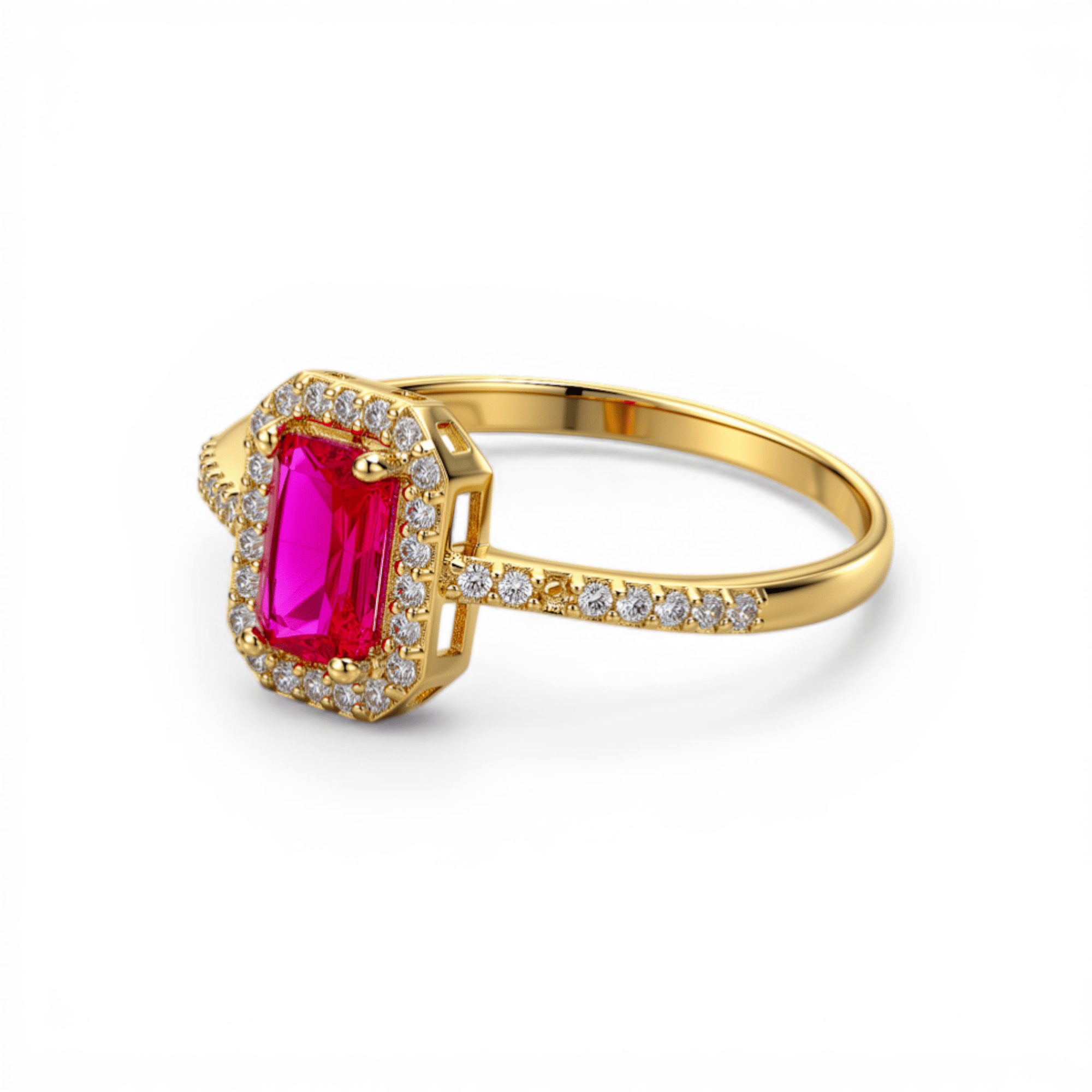 10K Yellow Gold Red Square Fashion Women's Ring - Miral Jewelry