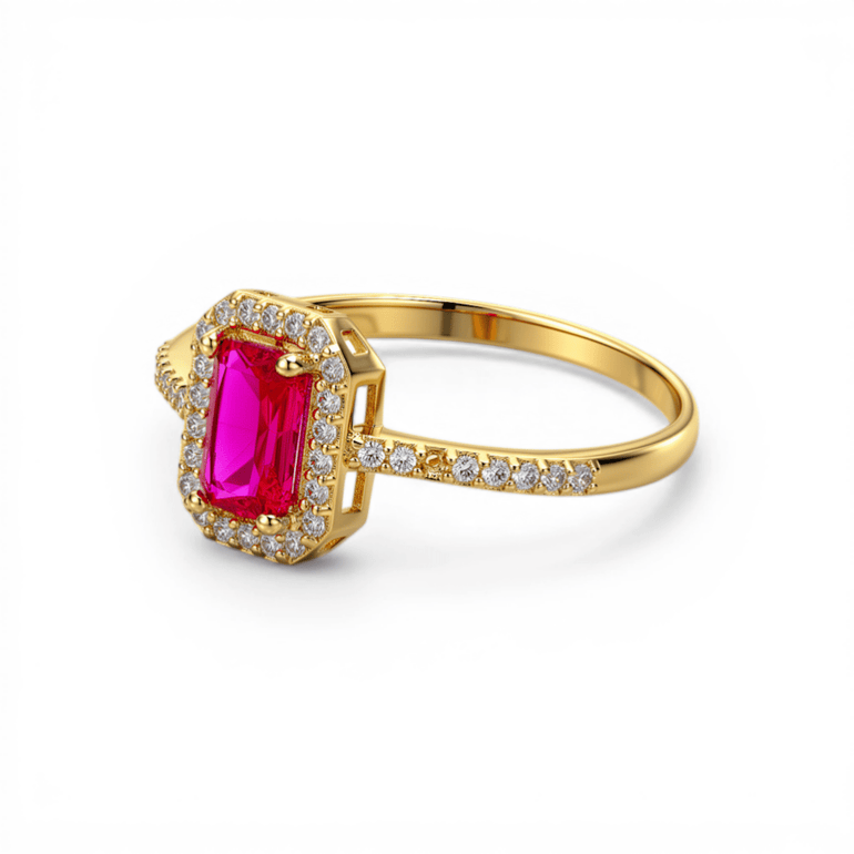 10K Yellow Gold Red Square Fashion Women's Ring - Miral Jewelry