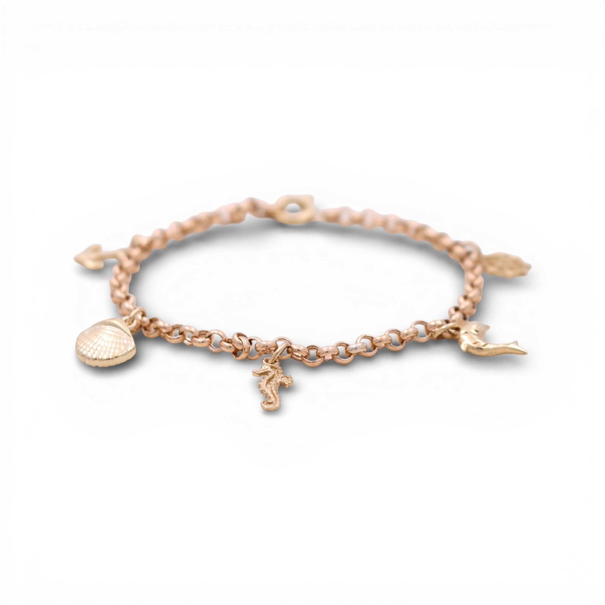 10K Yellow Gold Rolo with Charms Bracelet - Miral Jewelry