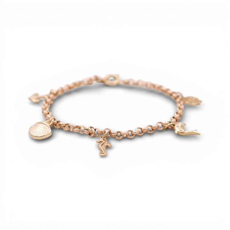 10K Yellow Gold Rolo with Charms Bracelet - Miral Jewelry