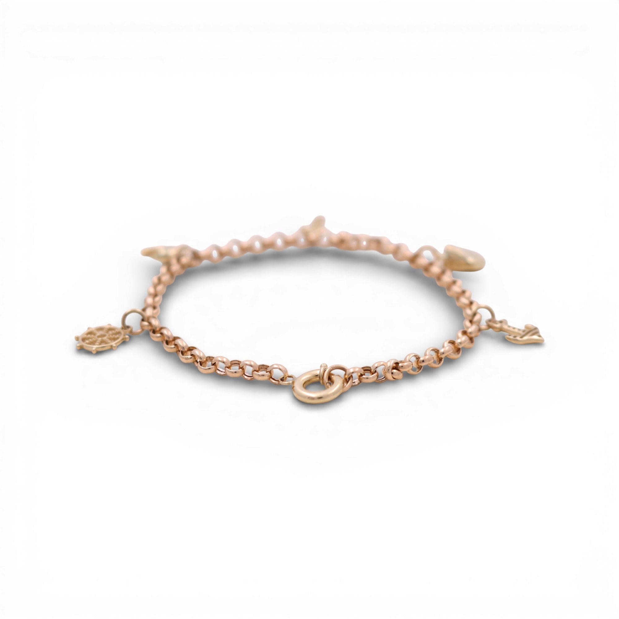 10K Yellow Gold Rolo with Charms Bracelet - Miral Jewelry
