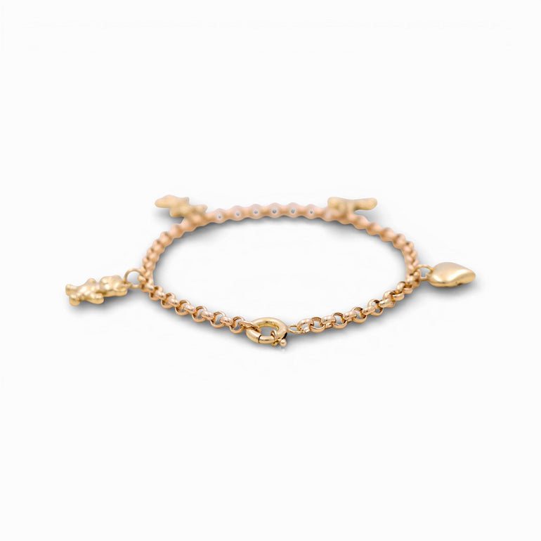 10K Yellow Gold Rolo with Charms Bracelet - Miral Jewelry