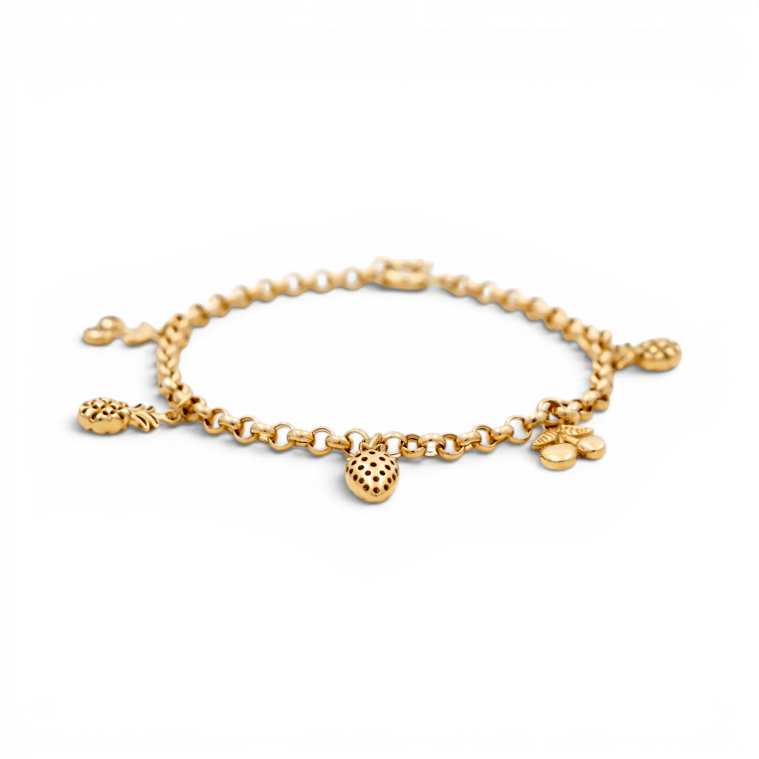 10K Yellow Gold Rolo with Charms Bracelet Women's - Miral Jewelry