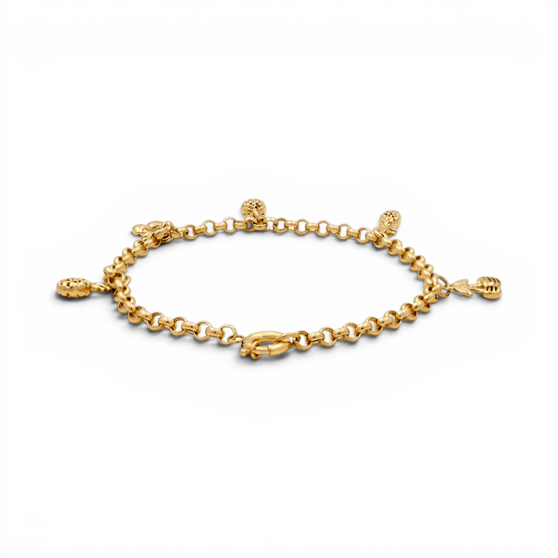 10K Yellow Gold Rolo with Charms Bracelet Women's - Miral Jewelry