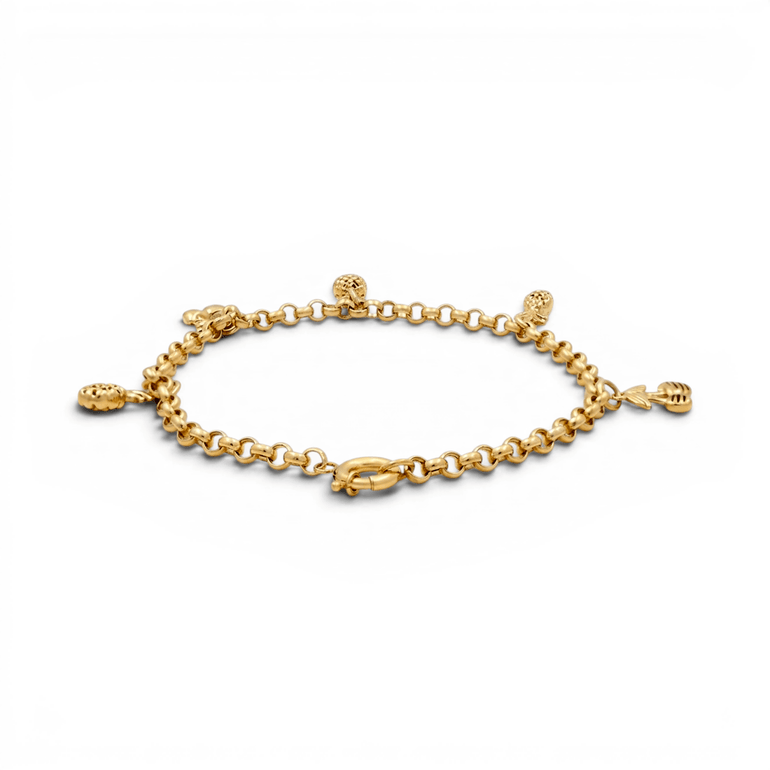 10K Yellow Gold Rolo with Charms Bracelet Women's - Miral Jewelry