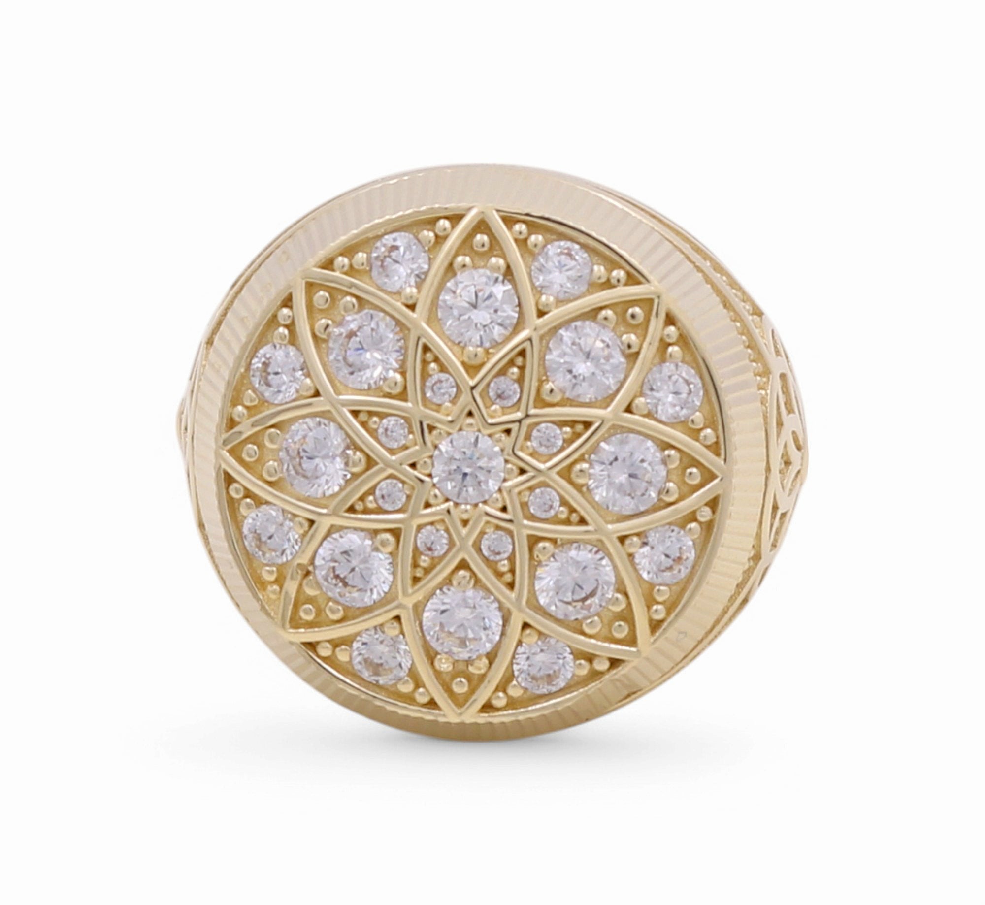 10K Yellow Gold Men's Star Rosette CZ Dome Ring 13.2 g