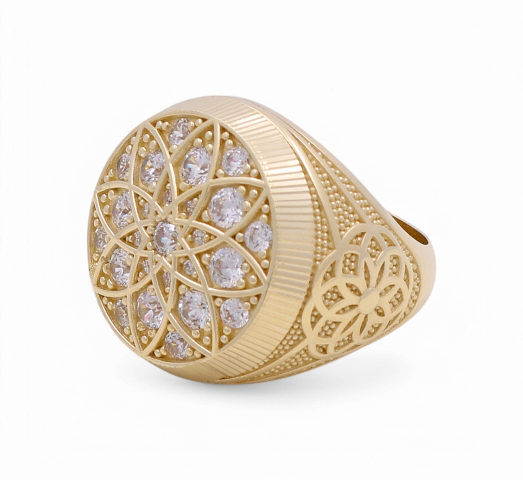 10K Yellow Gold Men's Star Rosette CZ Dome Ring 13.2 g – view 2