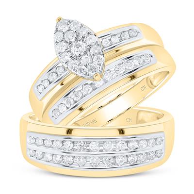 10k Yellow Gold Round 3 Pieces Set with 0.75tw Round Diamonds - Miral Jewelry