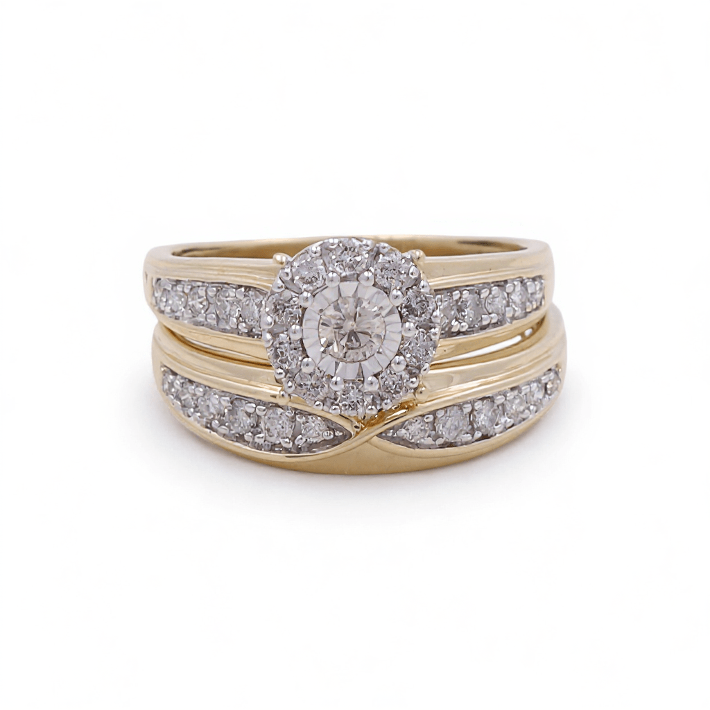 10K Yellow Gold Round Halo Diamond Bridal Set 1.00 ct tw
